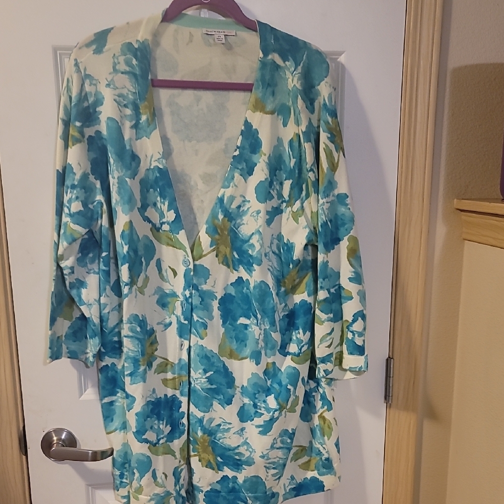 Isaac Mizrahi V-Neck Sweater in Blue and Green